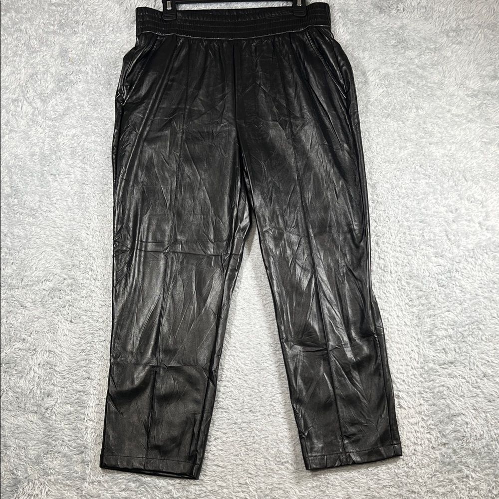 Women's Black Leather Wide Leg Pants
